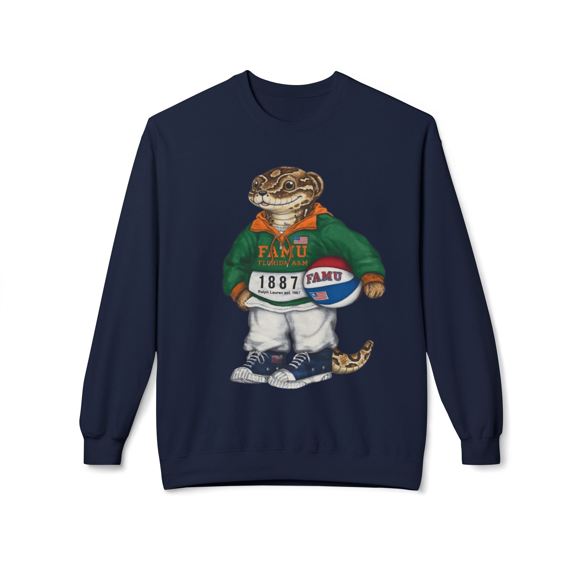 FAMU Reptilian Mascot in Ralph Lauren Athletic Wear- HBCU Polo Bear sweatshirt