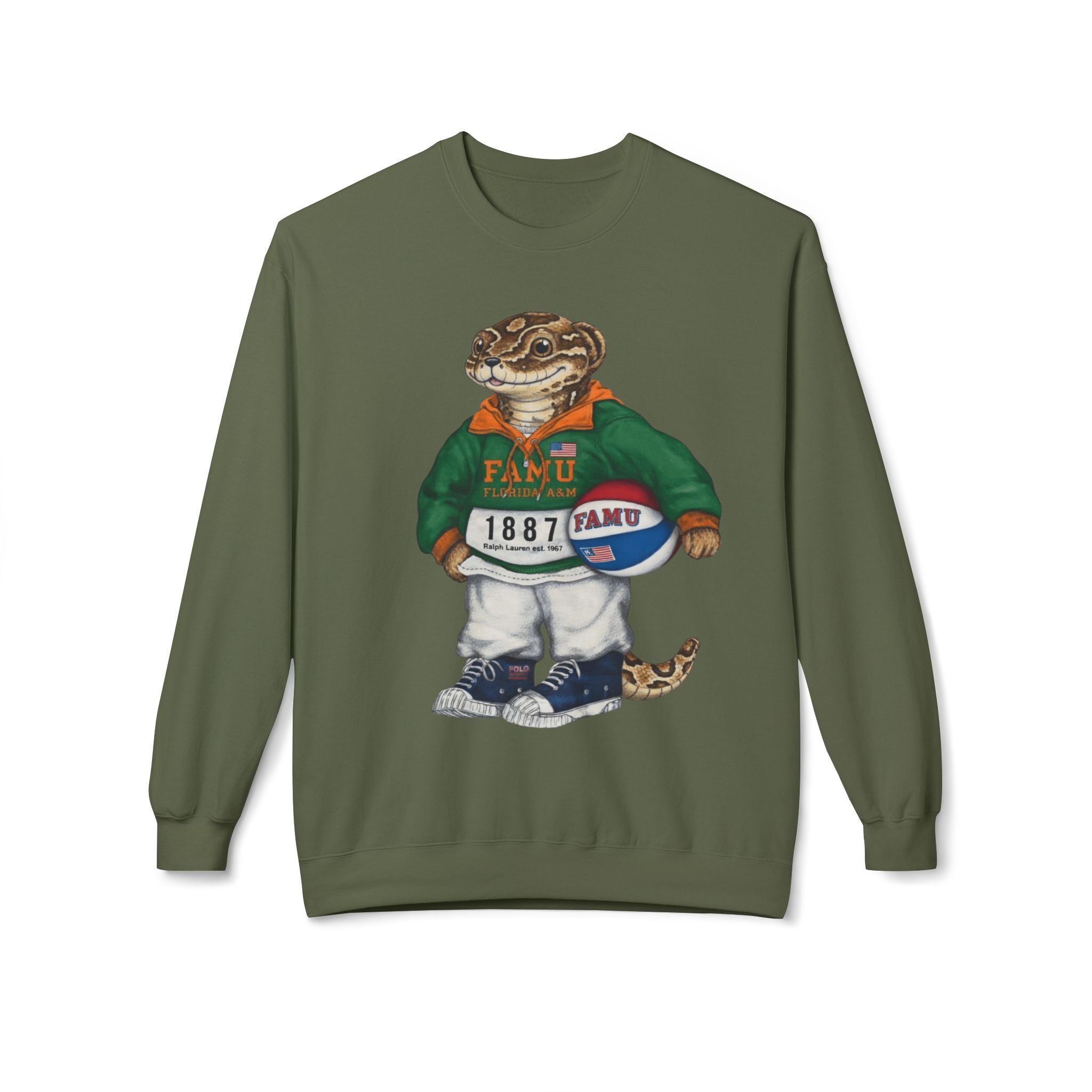 FAMU Reptilian Mascot in Ralph Lauren Athletic Wear- HBCU Polo Bear sweatshirt