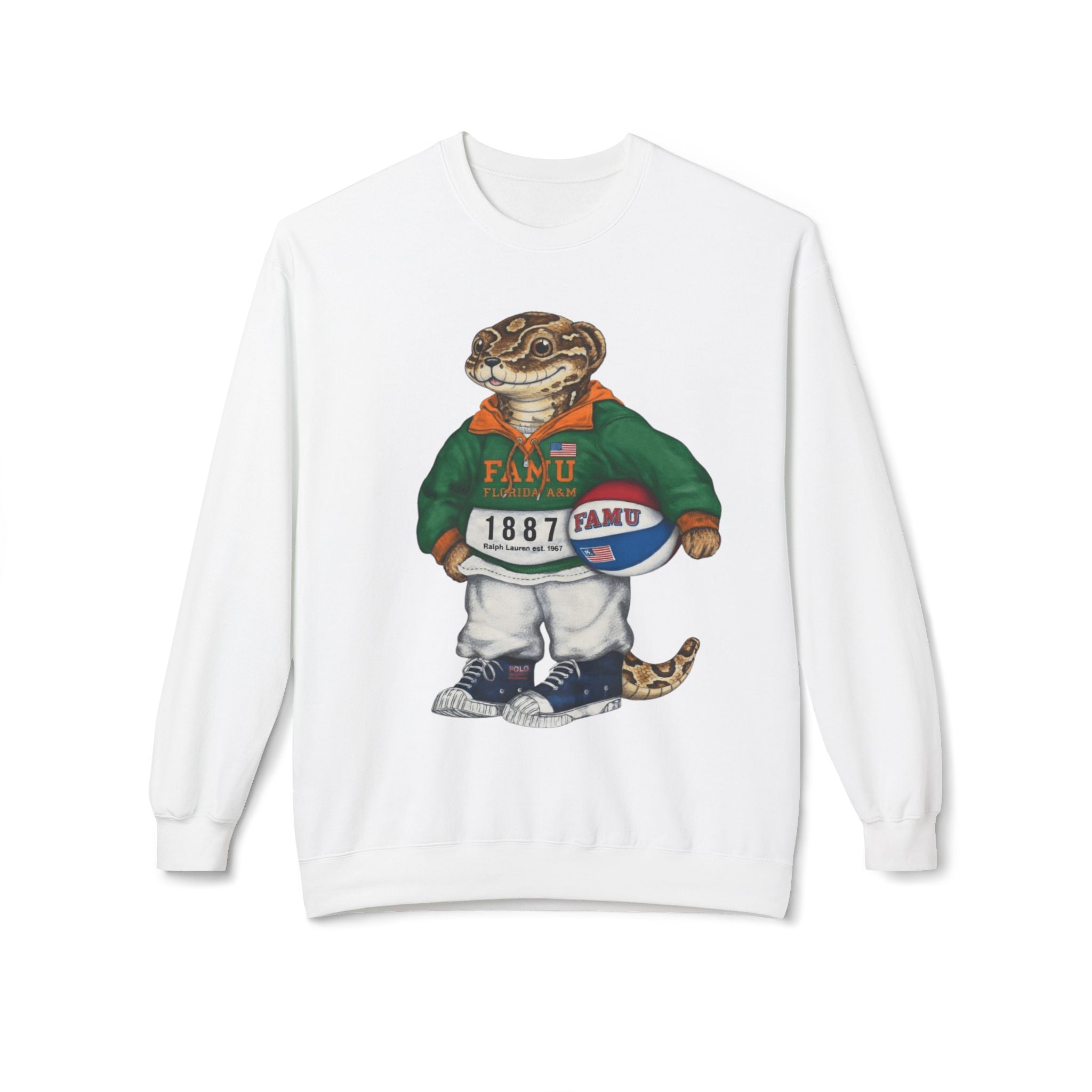 FAMU Reptilian Mascot in Ralph Lauren Athletic Wear- HBCU Polo Bear sweatshirt