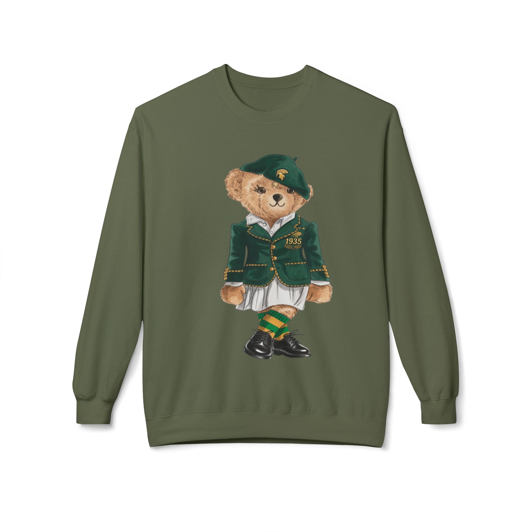 NSU Bear Sweatshirt | Norfolk State Spartan Teddy | Green Gold Heritage Crew | Yards & Dorms