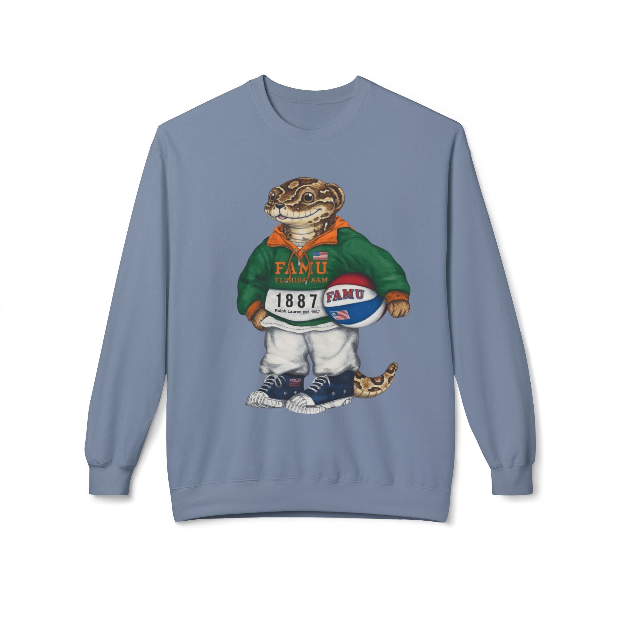 FAMU Reptilian Mascot in Ralph Lauren Athletic Wear- HBCU Polo Bear sweatshirt
